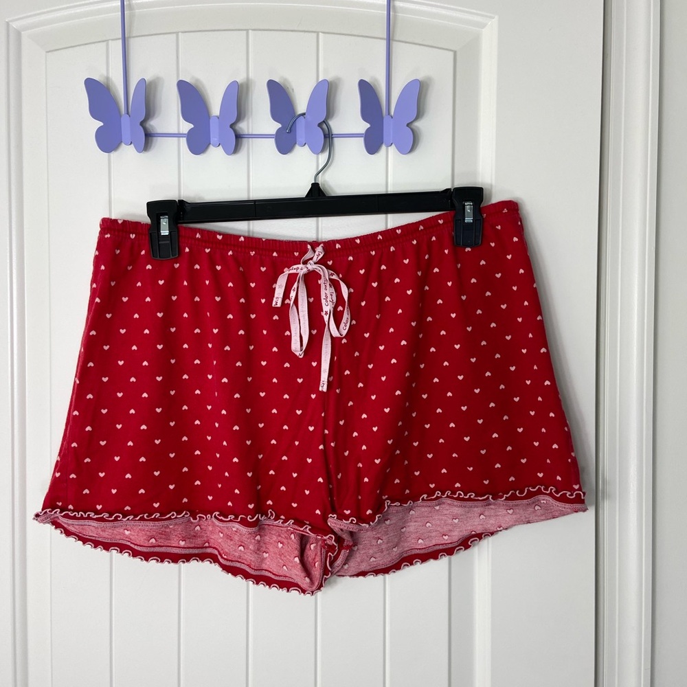 EUC HUE women’s red pink heart spotted drawstring pajama pj shorts summer XL